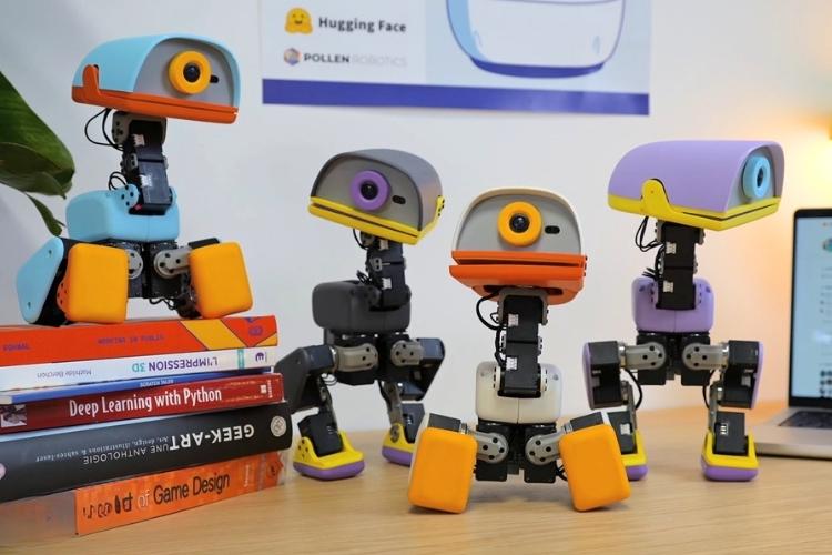 MicroDuck Robot Picking Up Object With Beak