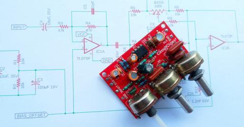 Audio Equalizer or Tone Control Circuit with Bass, Treble and MID frequency Control using Op-Amp