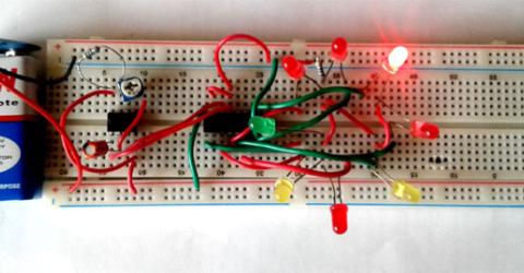 LED Roulette circuit using 555 timer IC