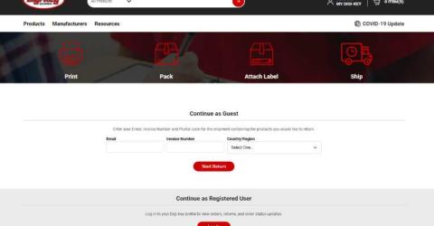 Updated Version of Digi-Key Electronics Online Returns and Order Issues Portal