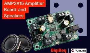 PUI Audio AMP2X15 Amplifier Board and Speakers