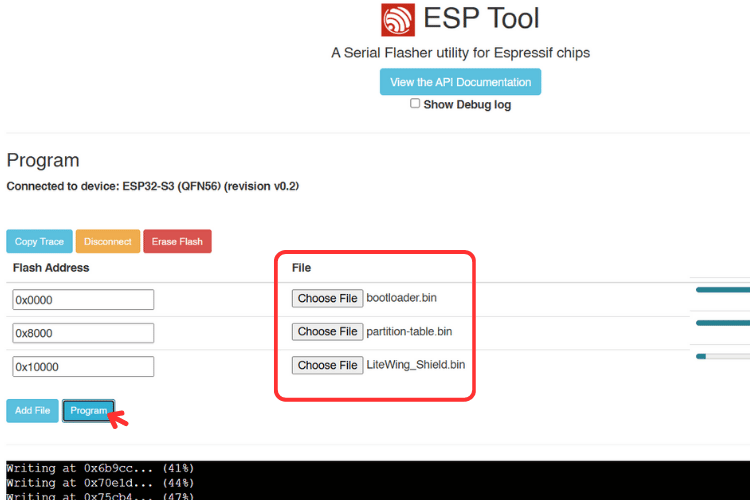esp flash tool binary file and flash address